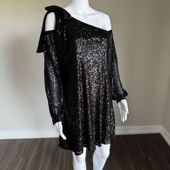 CeCe One Shoulder Sequin Dress With Bow NWT - Picture 1 of 10